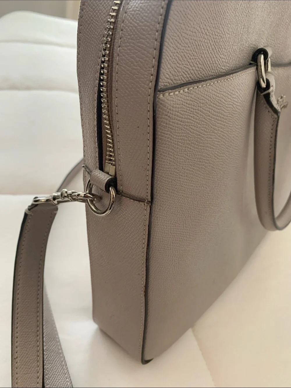 Coach Grey Leather Laptop Tote with Removable Strap
